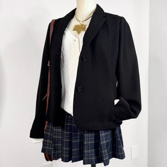 Talbots Black 2-Button Wool Blend Blazer Jacket Unlined 12 Petite Dark Academia - Picture 1 of 11